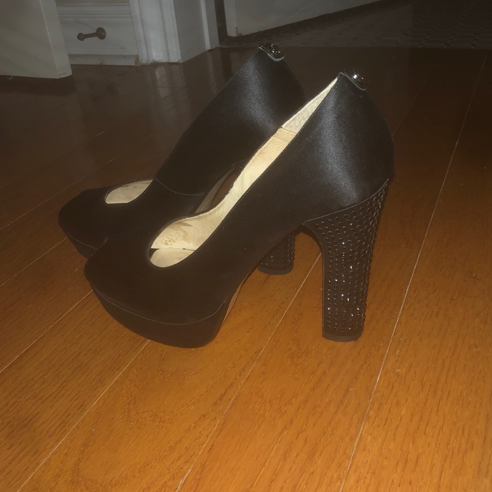 Black Michael Kors heels with black crystal detail
